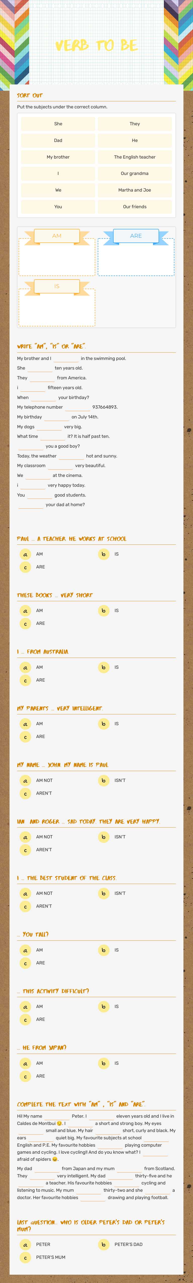 VERB TO BE worksheet preview image
