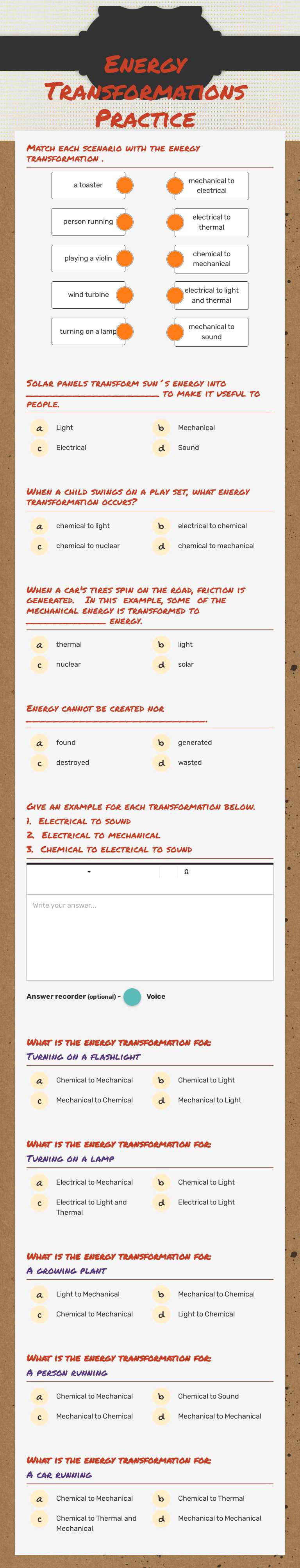 Energy Transformations Practice worksheet preview image