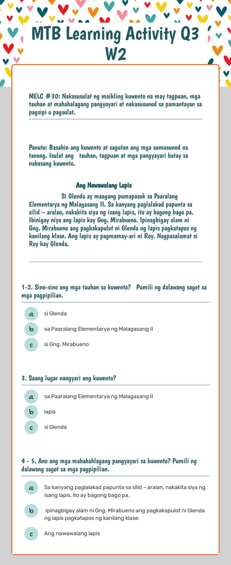 MTB Learning Activity Q3 W2 Grade 2 worksheet preview