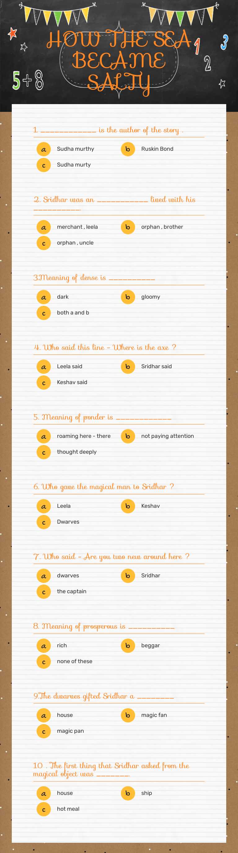 HOW THE SEA BECAME SALTY worksheet preview image