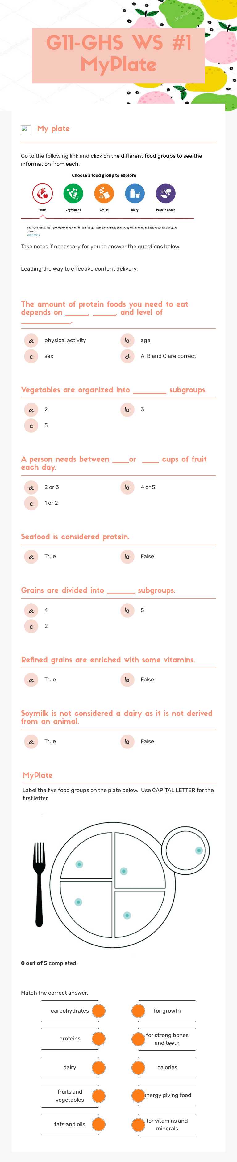 G11-GHS WS #1 MyPlate worksheet preview image