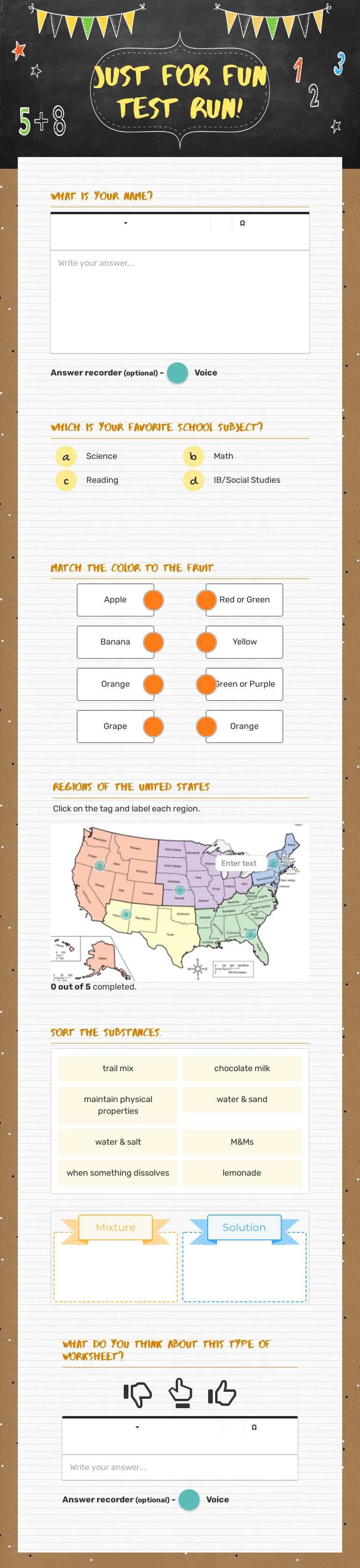 Just for Fun test run! Grade 5 worksheet preview