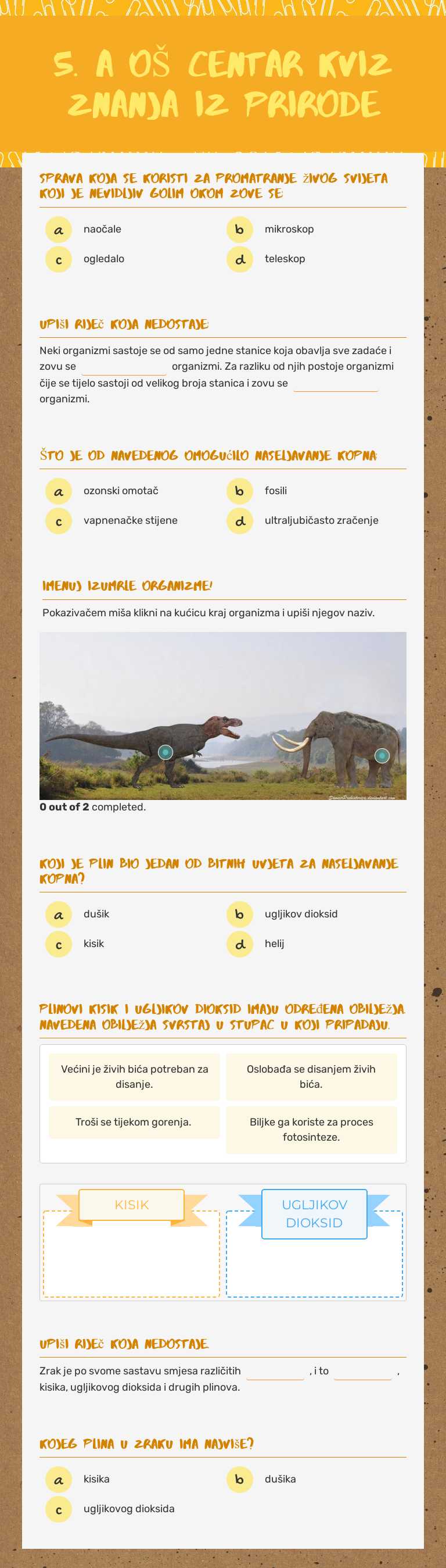 5. A OŠ CENTAR
kVIZ ZNANJA IZ PRIRODE Grade 5 worksheet preview