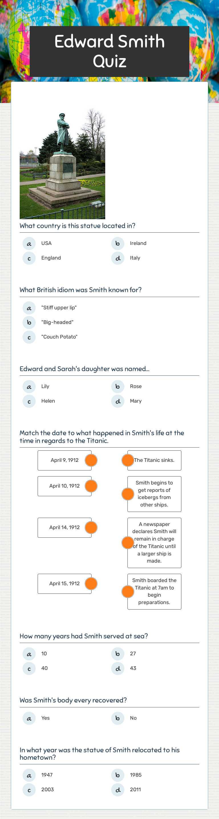 Edward Smith Quiz worksheet preview