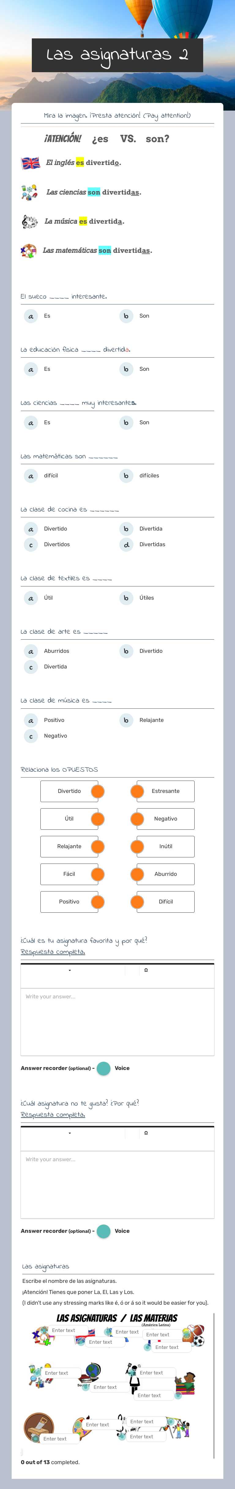 Las asignaturas 2 worksheet preview image