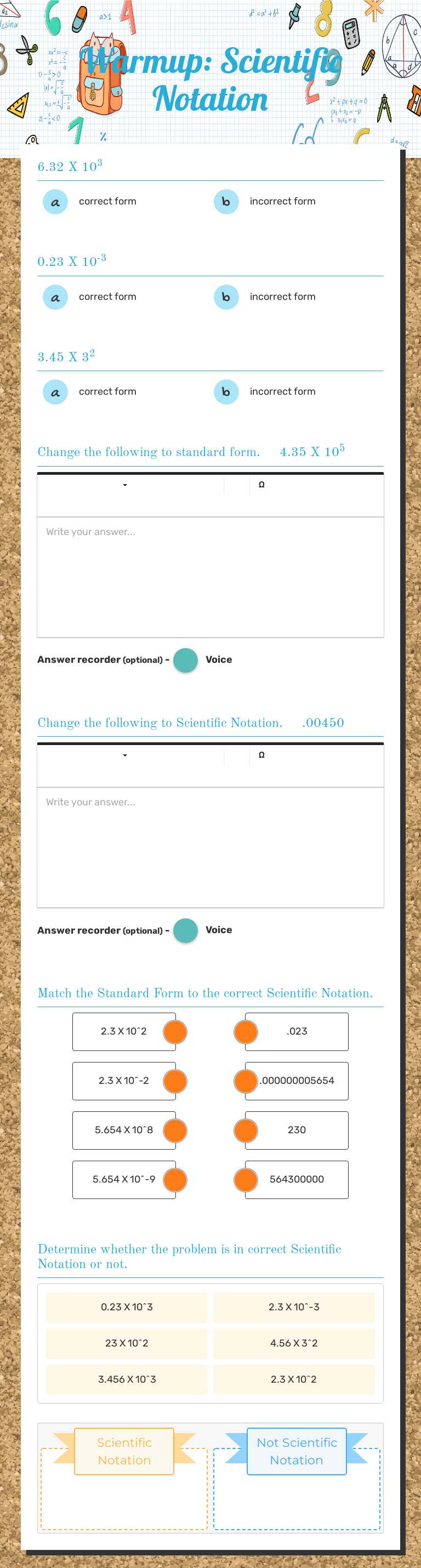 Warmup: Scientific Notation worksheet preview image