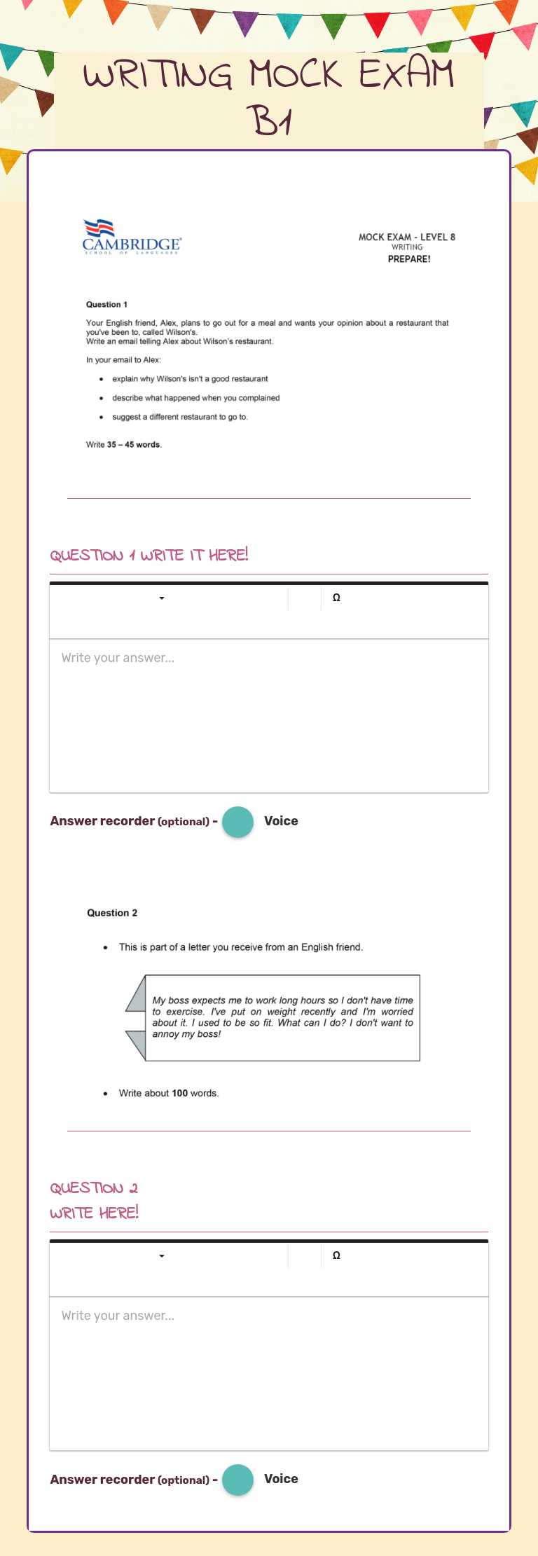 WRITING MOCK EXAM B1 worksheet preview image