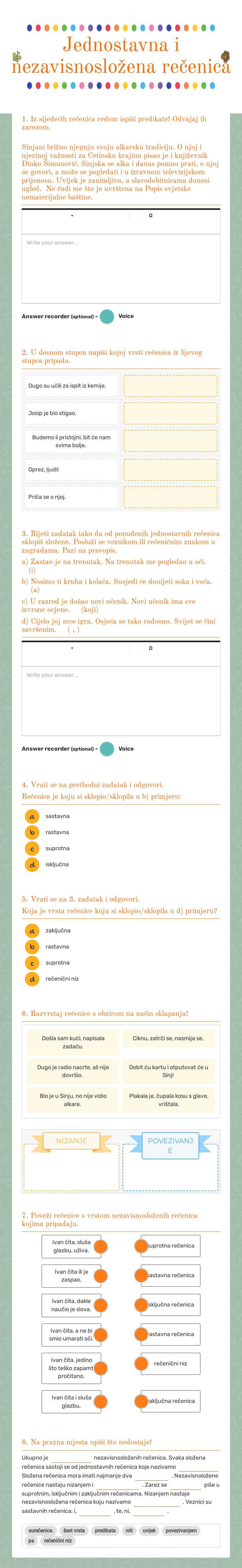 Jednostavna i nezavisnosložena rečenica worksheet preview image