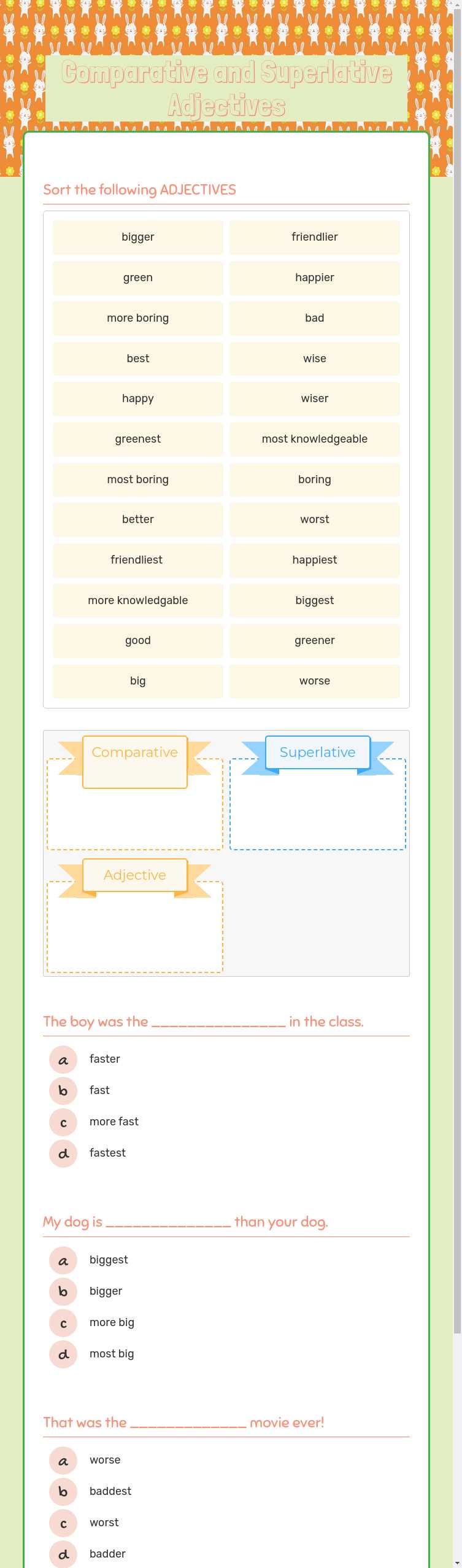 Comparative and Superlative Adjectives worksheet preview image
