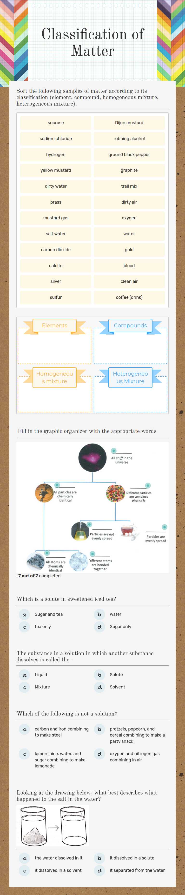 Classification of Matter worksheet preview image