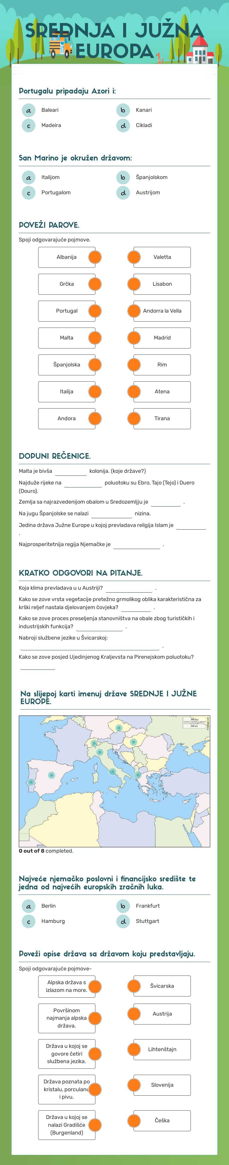 SREDNJA I JUŽNA EUROPA worksheet preview image