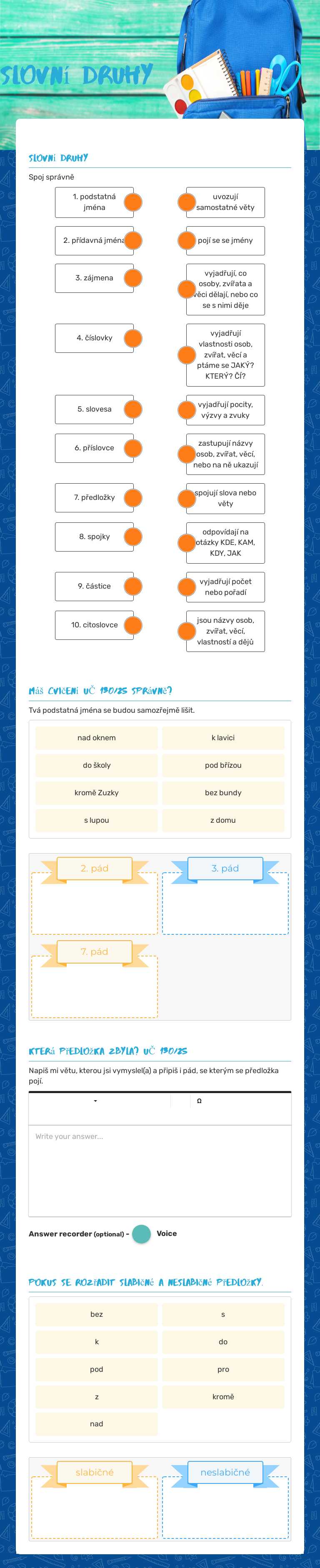 slovní druhy Grade 3 worksheet preview
