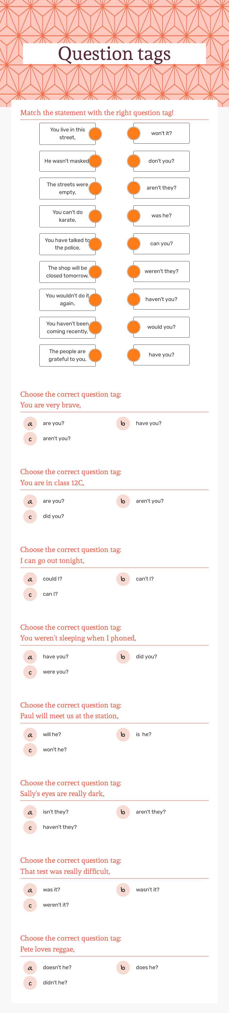 Question tags worksheet preview image