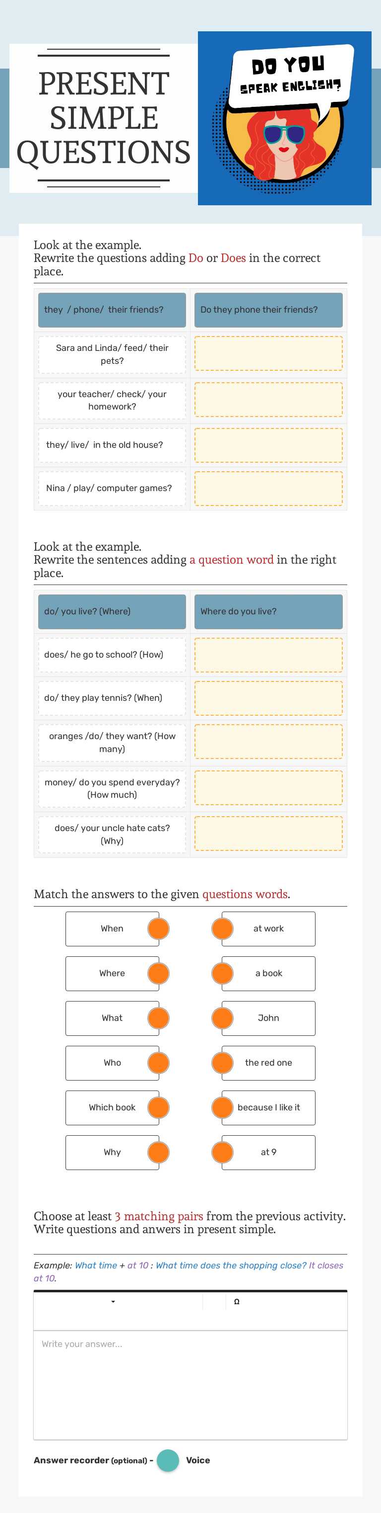 PRESENT SIMPLE QUESTIONS Other worksheet preview