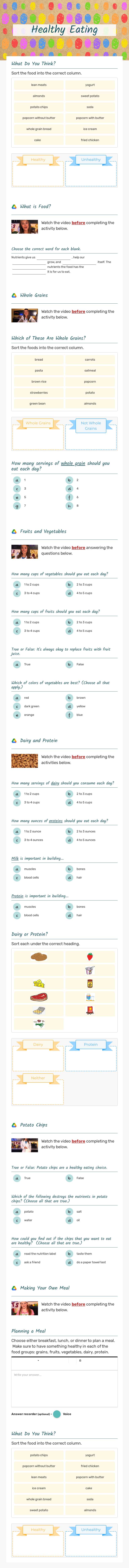 Healthy Eating worksheet preview image