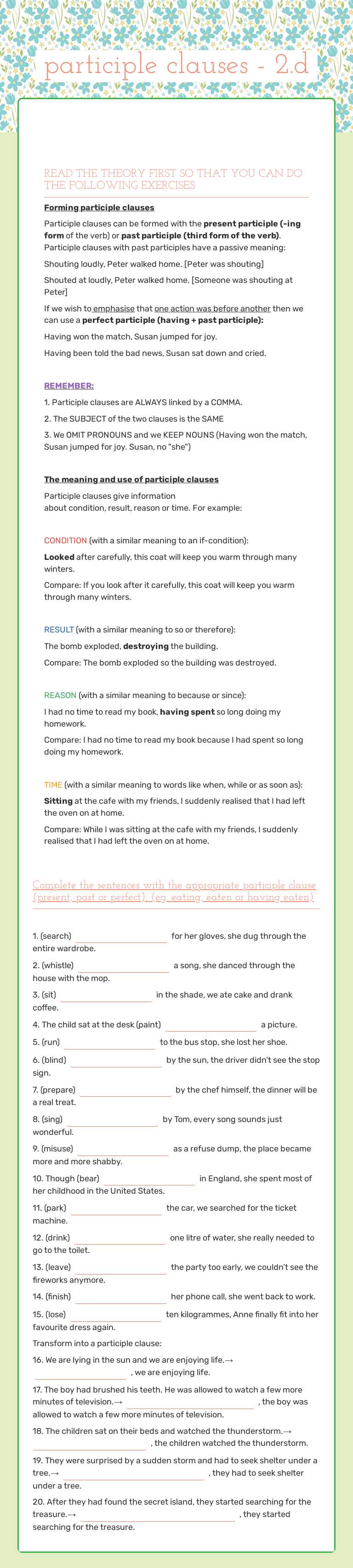 participle clauses - 2.d worksheet preview image
