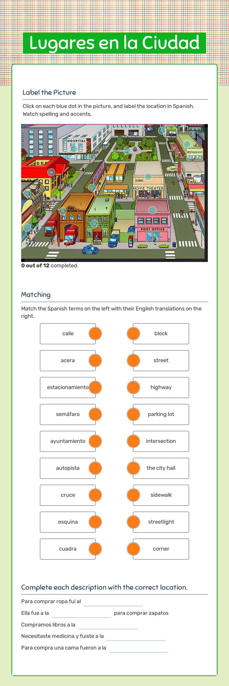 Lugares en la Ciudad worksheet preview image