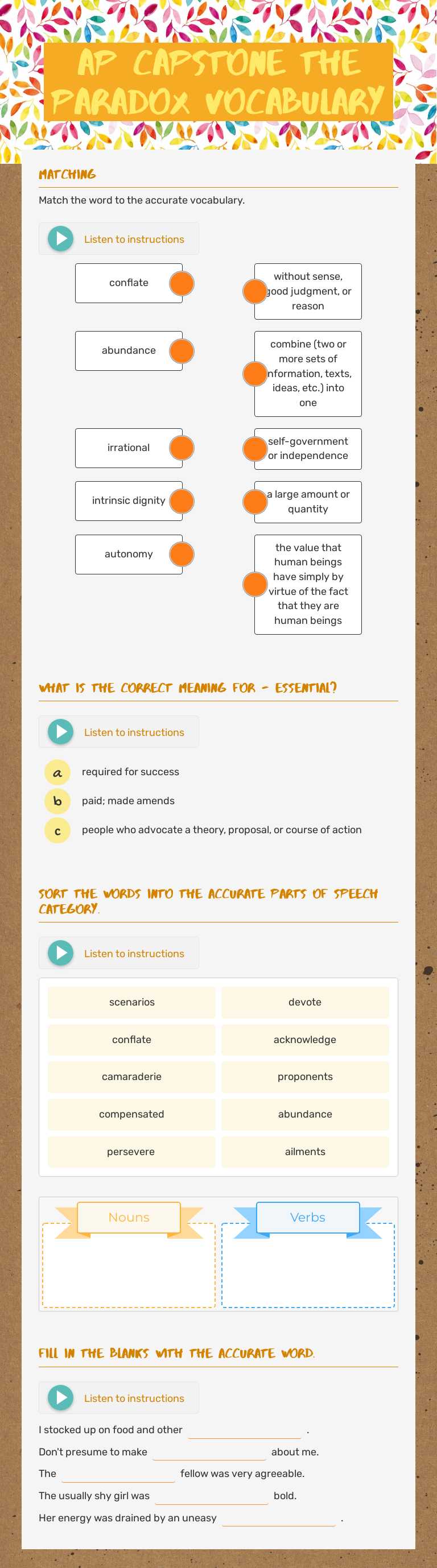 AP Capstone     The paradox Vocabulary worksheet preview image