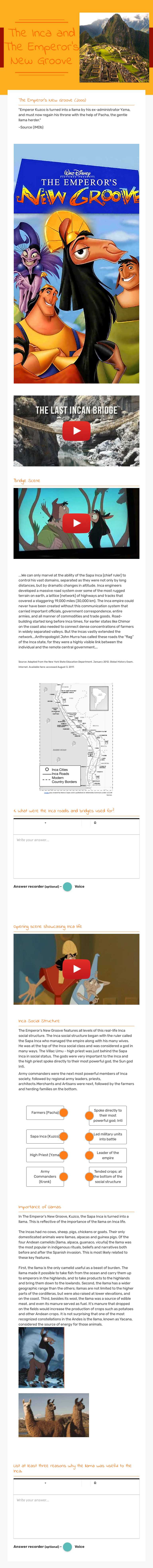 The Inca and The Emperor's New Groove worksheet preview image