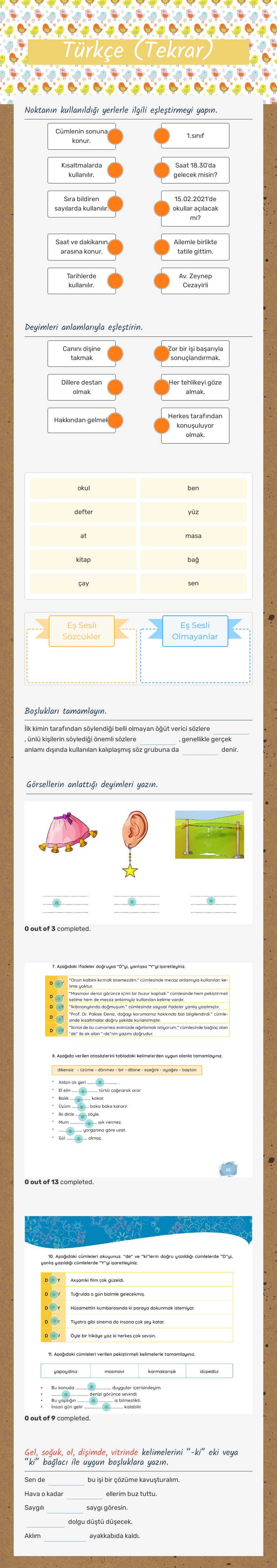 Türkçe             (Tekrar) worksheet preview image