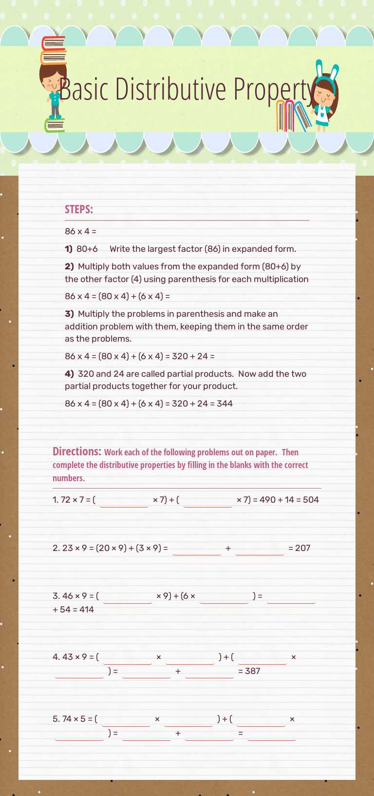 Basic Distributive Property worksheet preview image