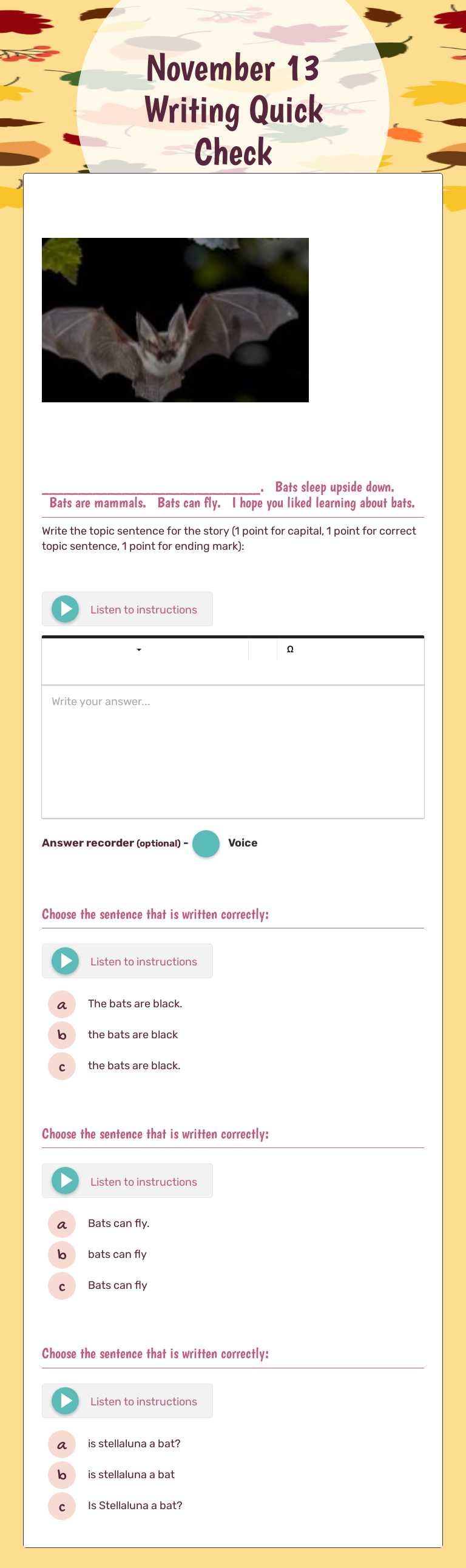 November 13 Writing Quick Check worksheet preview image