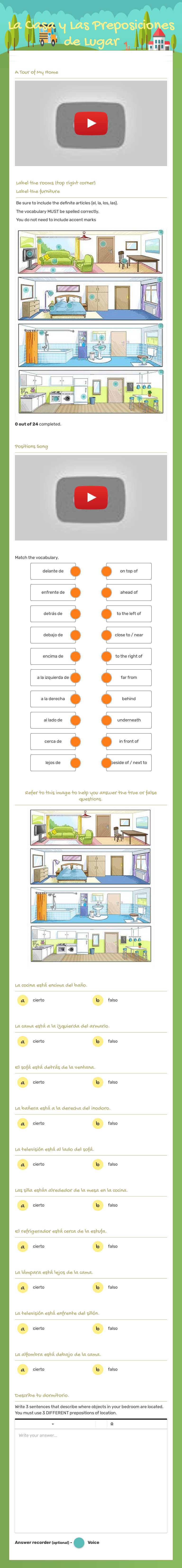 La Casa y Las Preposiciones de Lugar worksheet preview image