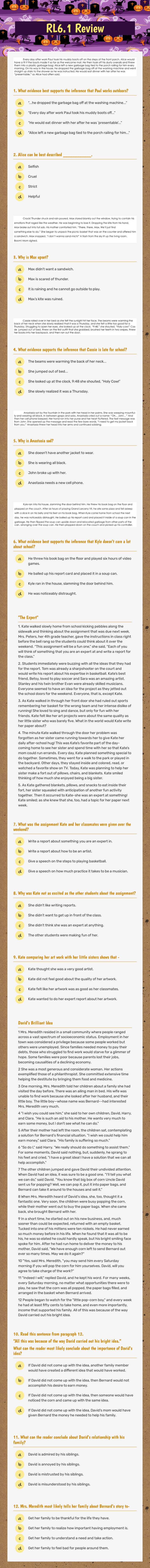 RL6.1 Review Grade 6 worksheet preview