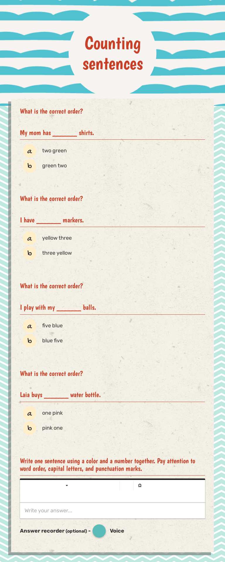 Counting sentences worksheet preview image