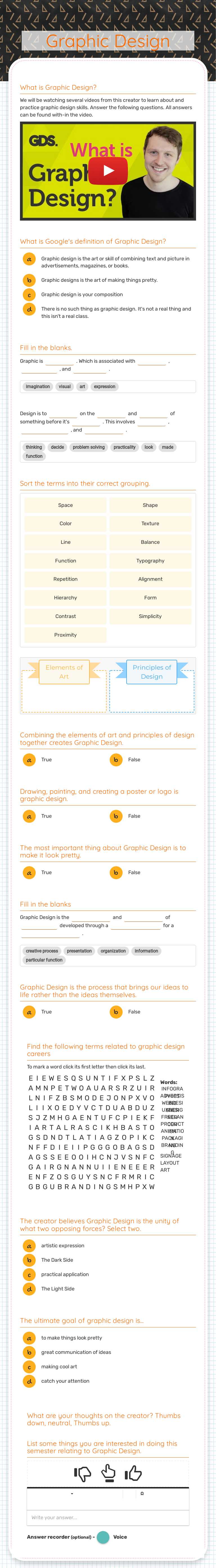 Graphic Design worksheet preview