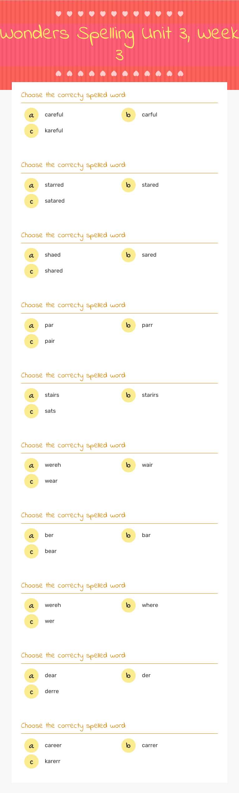 Wonders Spelling Unit 3, Week 3 Grade 3 worksheet preview