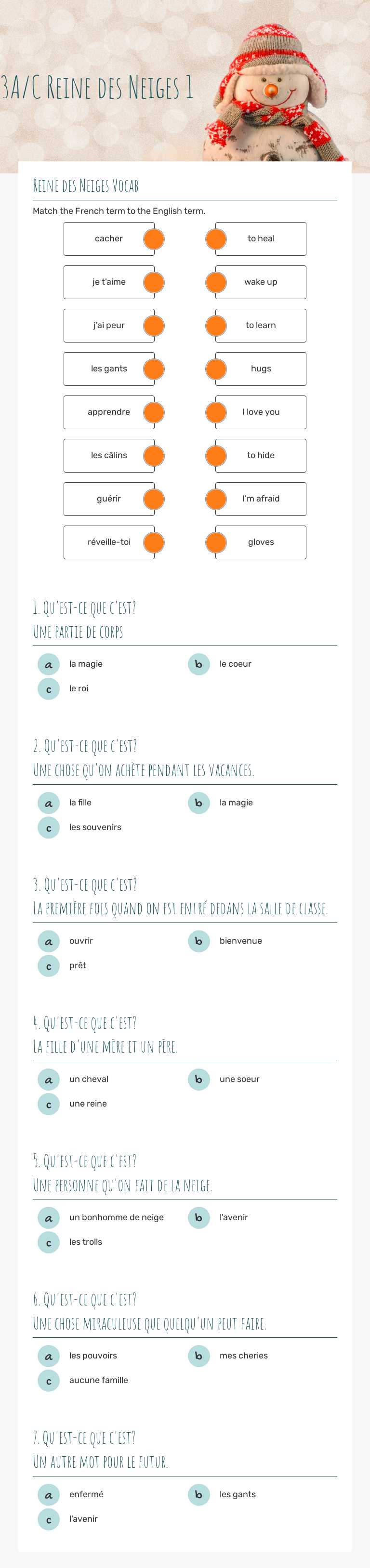 3A/C Reine des Neiges 1 worksheet preview image