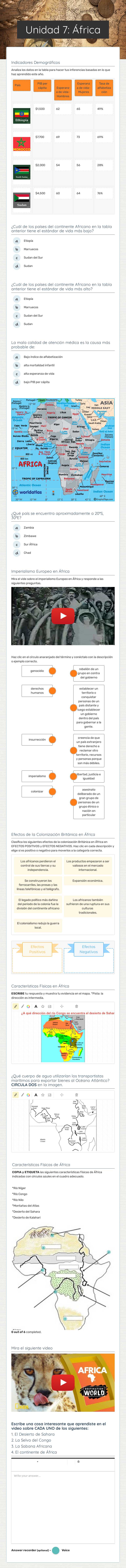 Unidad 7: África worksheet preview image