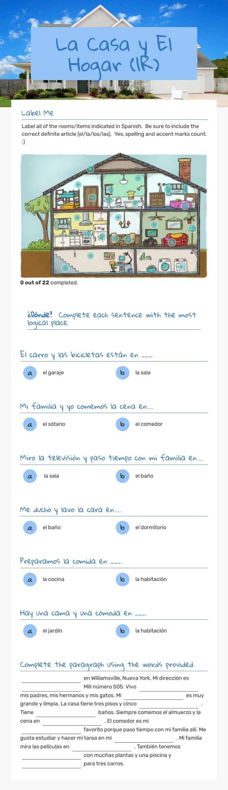 La Casa y El Hogar (1R) worksheet preview image