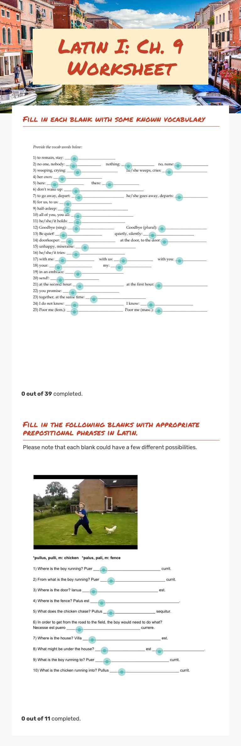 Latin I: Ch. 9 Worksheet worksheet preview image