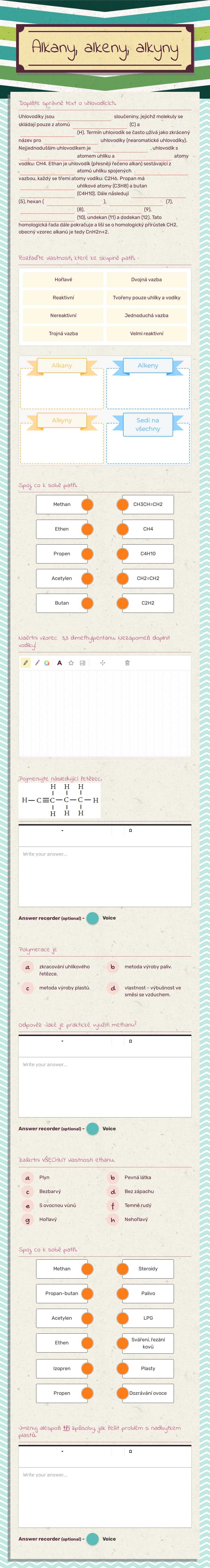 Alkany, alkeny, alkyny worksheet preview