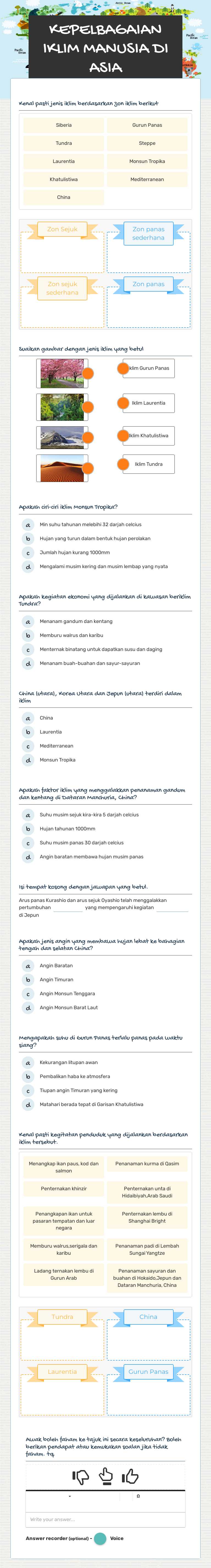 KEPELBAGAIAN IKLIM MANUSIA DI ASIA worksheet preview image