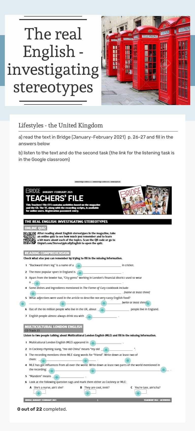 The real English - investigating stereotypes Grade 12 worksheet preview
