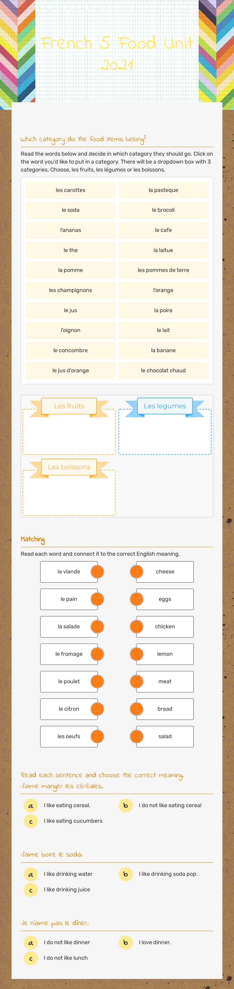 French 5 Food Unit 2021 worksheet preview image