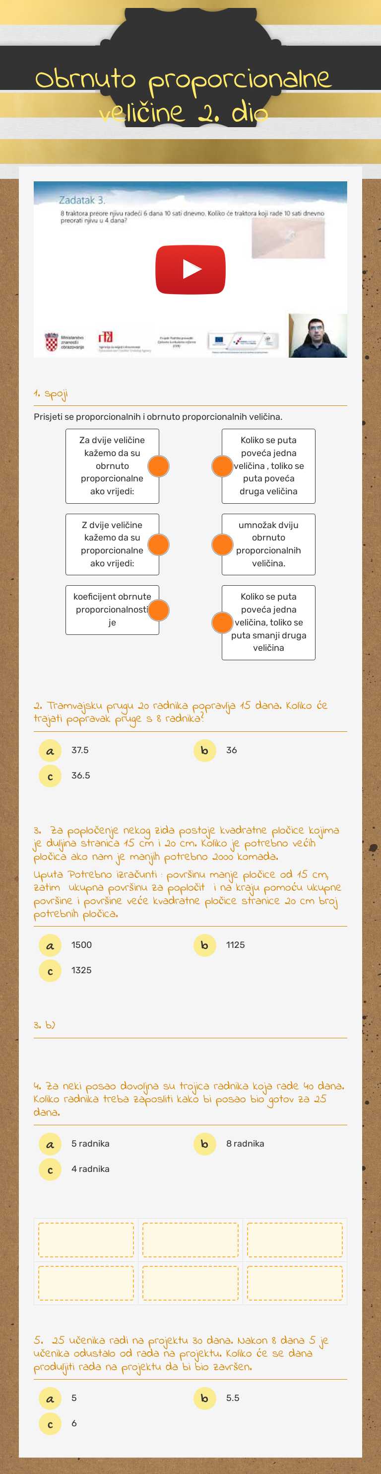 Obrnuto proporcionalne veličine 2. dio worksheet preview image