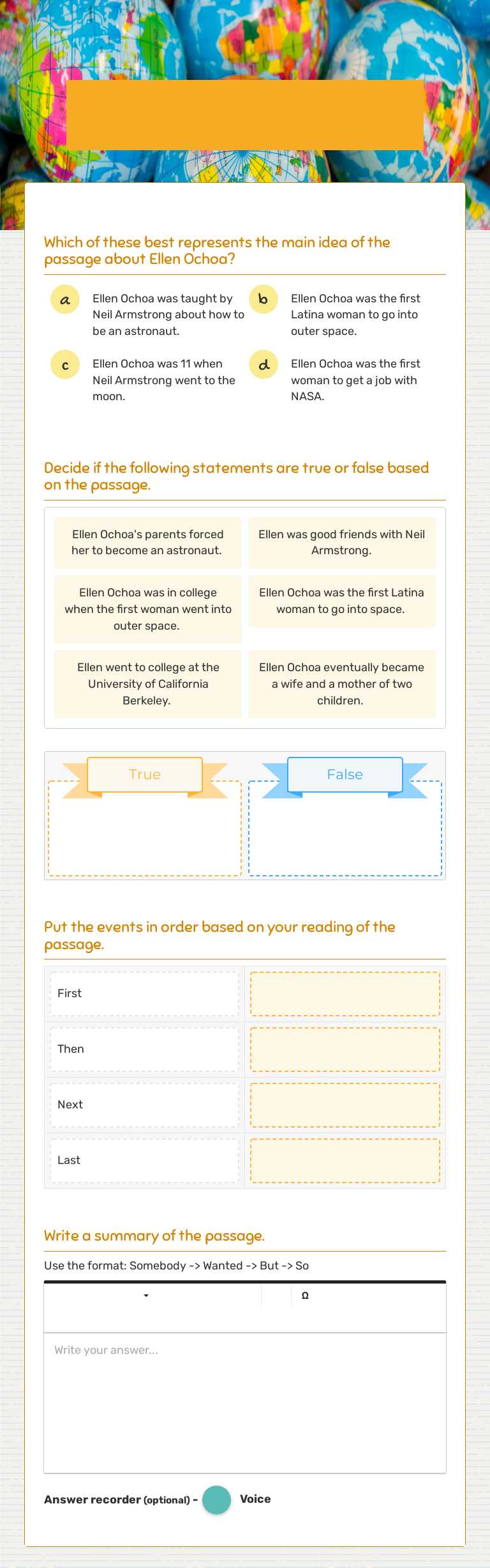 Ellen Ochoa Comprehension worksheet preview image
