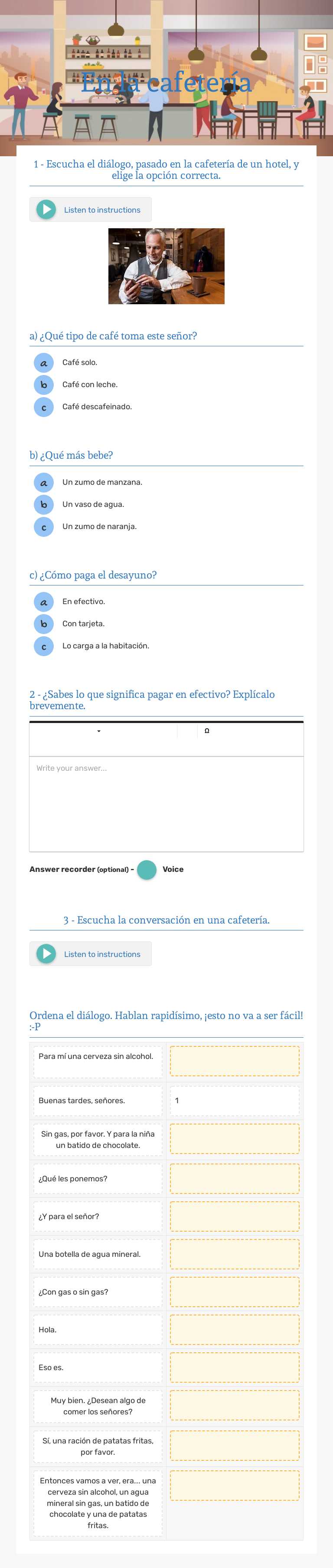 En la cafetería Other worksheet preview