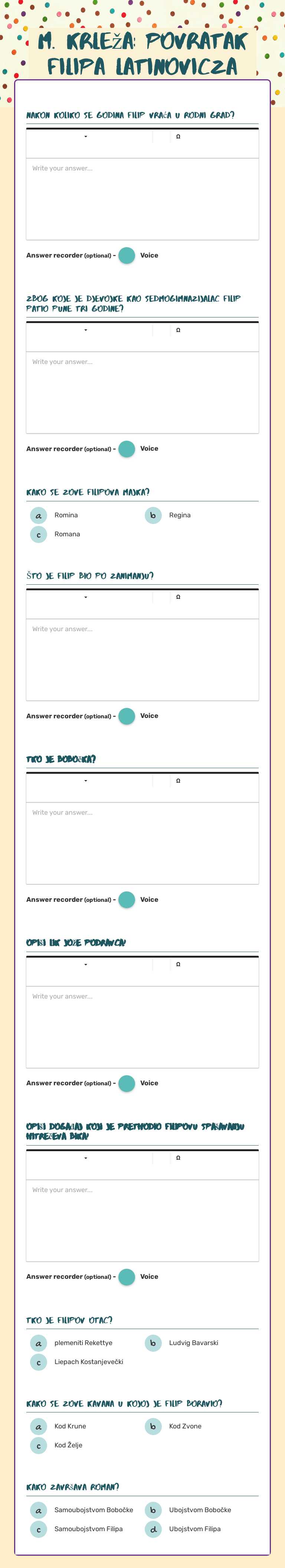 M. Krleža: Povratak Filipa Latinovicza worksheet preview image