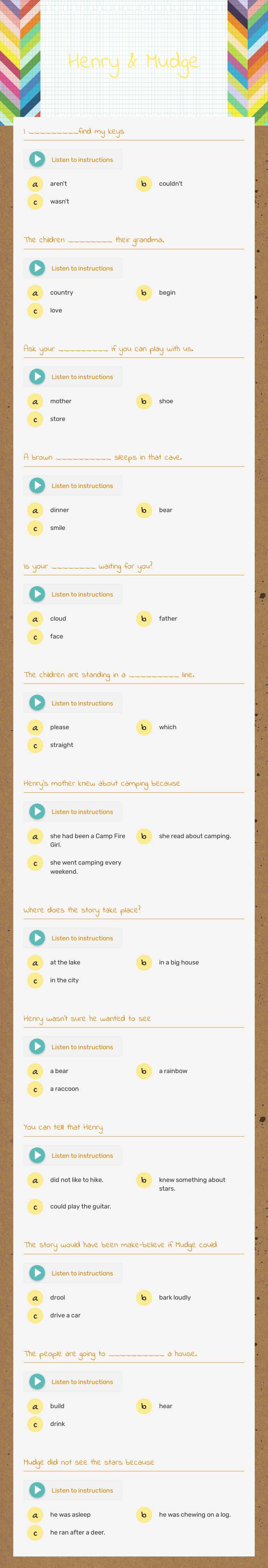Henry & Mudge worksheet preview image