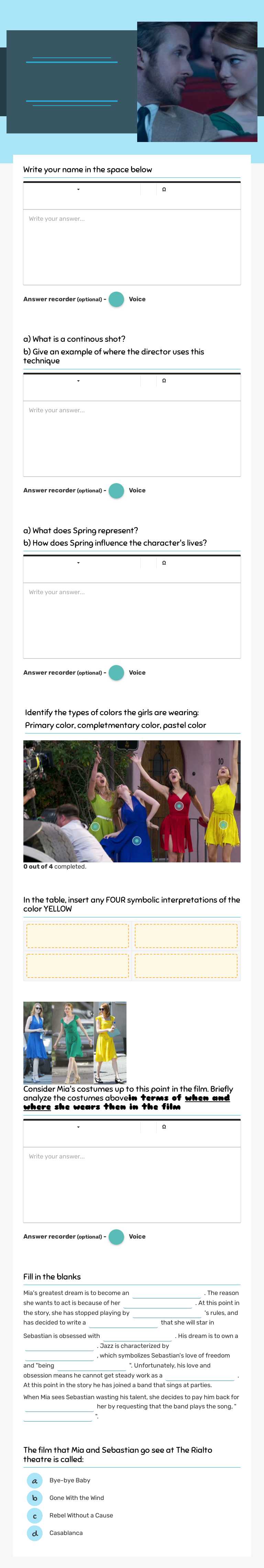 La La Land Part 2 worksheet preview image