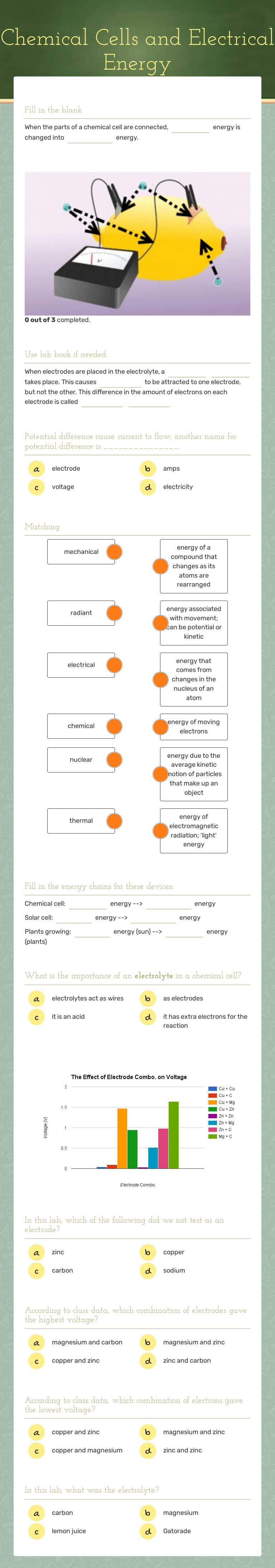 Chemical Cells and Electrical Energy worksheet preview image