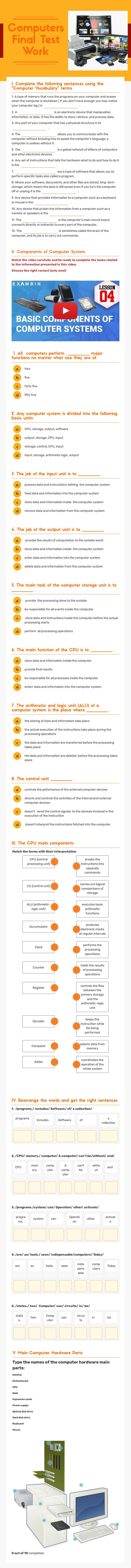 Computers Final Test Work worksheet preview image