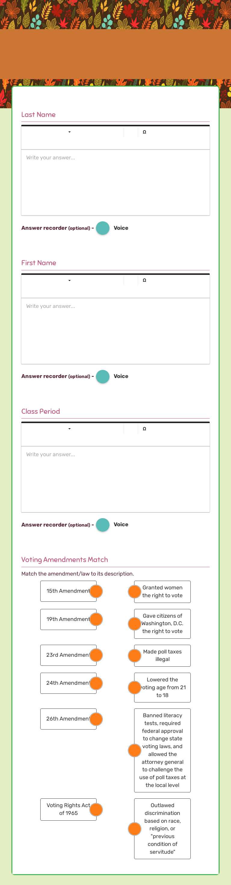 Voting Rights Amendments worksheet preview image