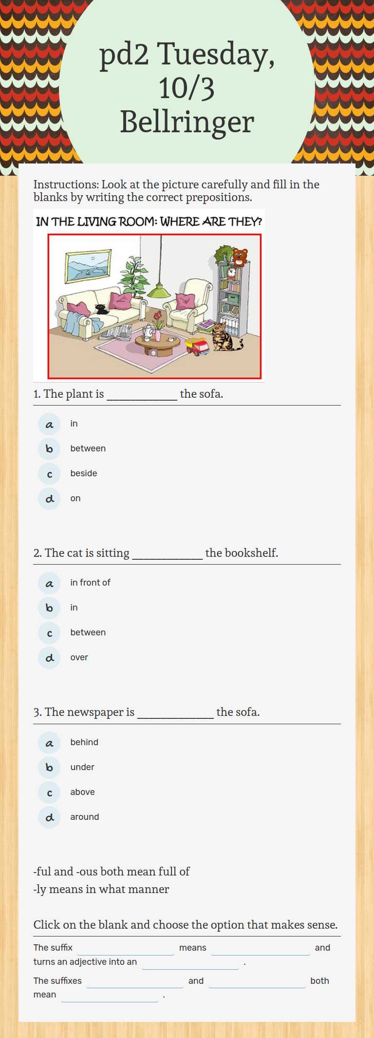 pd2 Tuesday, 10/3 Bellringer worksheet preview image