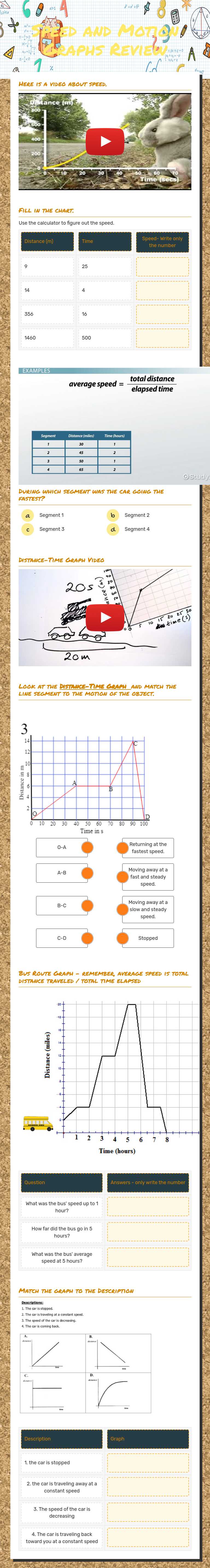 Speed and Motion Graphs Review worksheet preview image